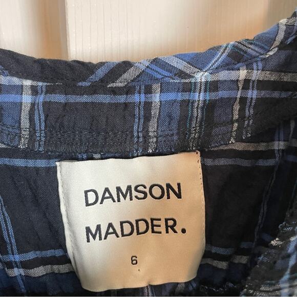 Damson Madder Dakota Blue Plaid Bow Tie Puff Sleeve Midi Dress Sz 6UK / 2 US - Picture 9 of 11